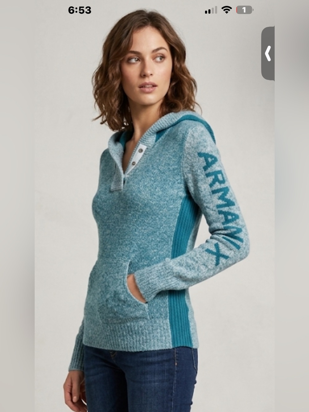 Armani Exchange Teal Pullover Hooded Knit Sweater NWT
